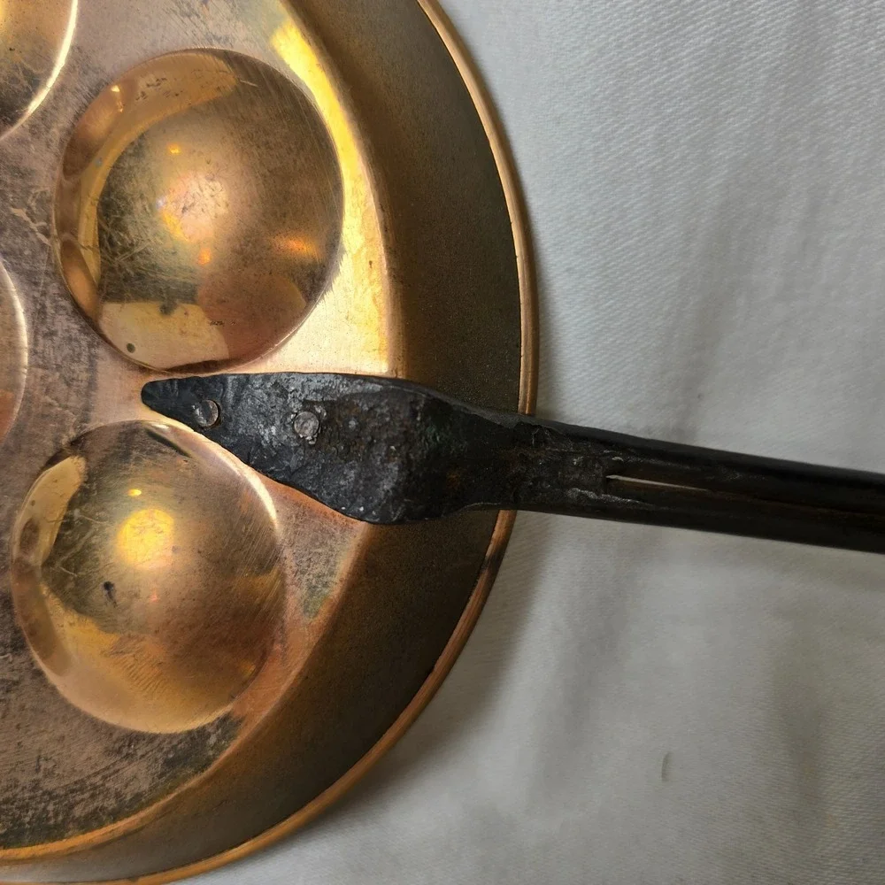 Vintage Brass Egg Cooker Hand Forged Wrought Iron Handle 17.5